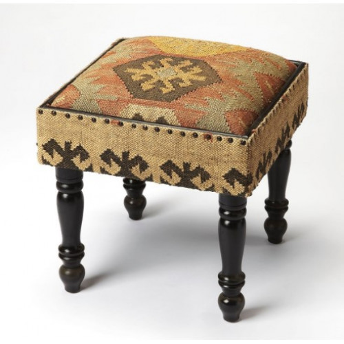 Southwestern Kilim Look Footstool Accent Side Table