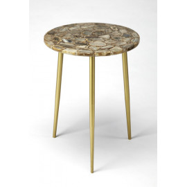 Gold Legs & Brown Grey Agate Round Top Accent Table