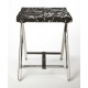 Black & Silver Finish Hair on Hide Leather Silver X Base Stool Footstool