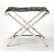 Black & Silver Finish Hair on Hide Leather Silver X Base Stool Footstool