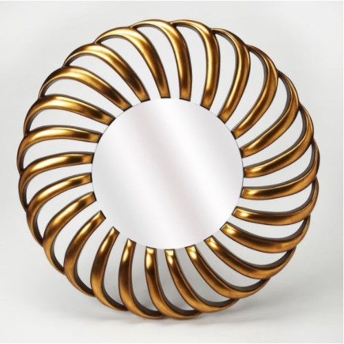Gold Curved Design Round Wall Mirror