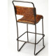 Brown Leather & Rustic Pipe Metal Aviator Style Backed Bar Stool 