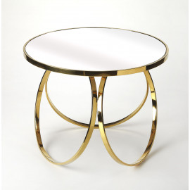 Gold Hoops & Mirrored Glass Top Round Accent Side Table