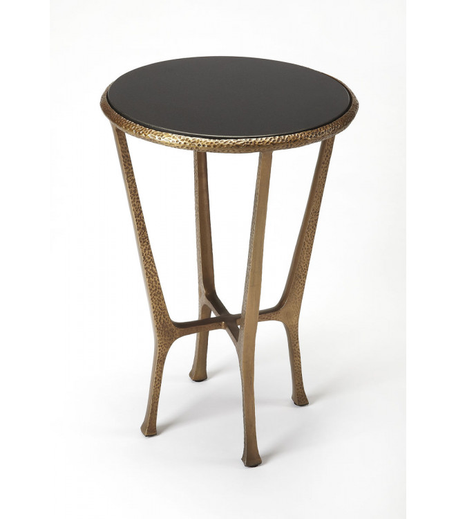 Black Stone Top Hammered Gold Base, Stone And Metal Side Table