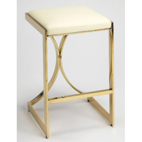 Gold Metal Cream Faux Leather Counter Bar Stool