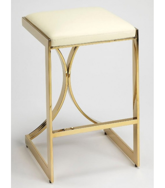 Gold Metal Cream Faux Leather Counter, Cream Metal Bar Stools