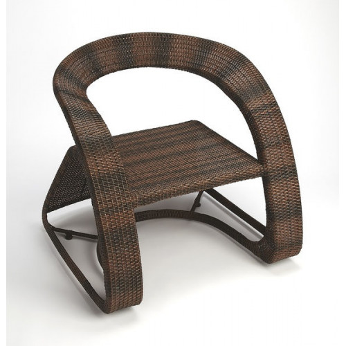 Unique Brown Rattan Round Corners Lounge Accent Chair 