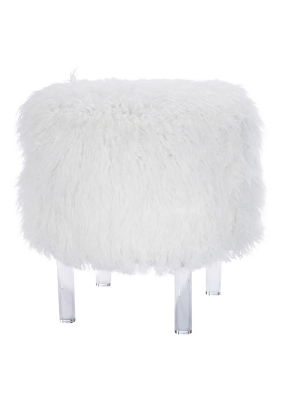 White Faux Fur Acrylic Leg Vanity Seat Stool Footstool