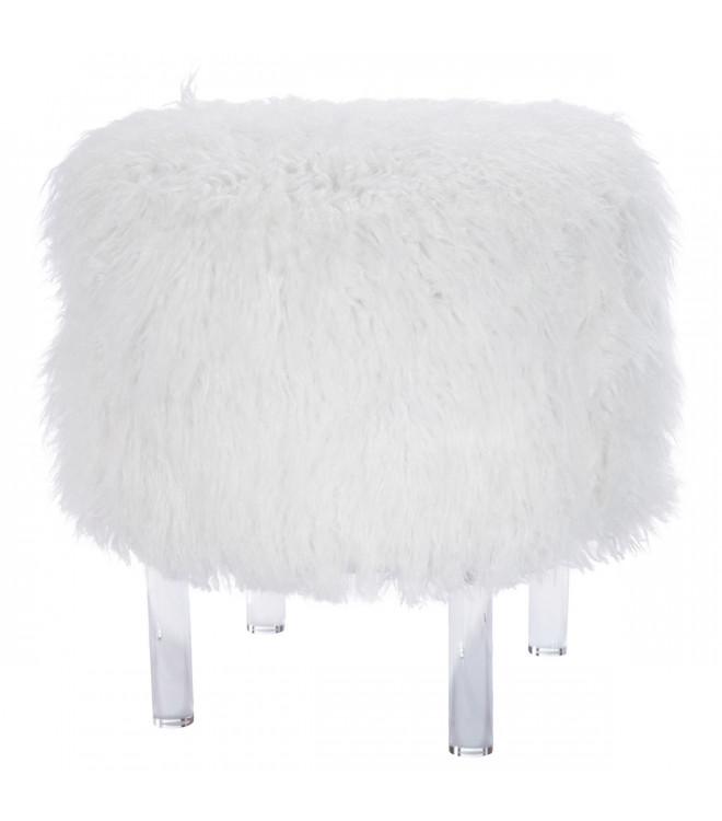 White Faux Fur Acrylic Leg Vanity Seat, White Fuzzy Stool For Vanity