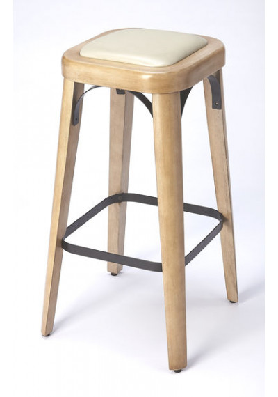 Natural Wood & Cream Seat Backless Stool