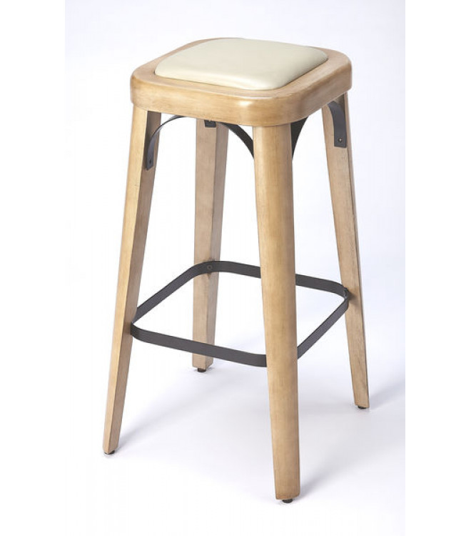 Natural Wood Cream Seat Backless Stool, Backless Cream Counter Stools