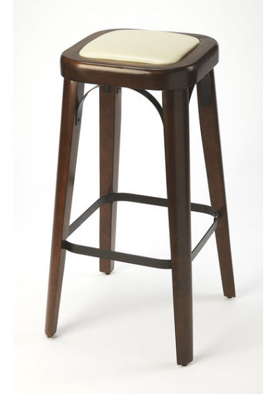 Coffee Wood & Cream Seat Backless Stool