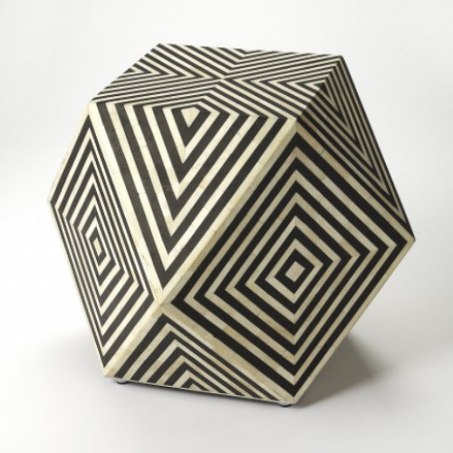 Black & White Marble Bone Inlay Geometric Cube Accent Table
