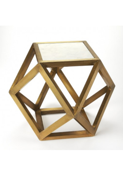 White Marble Gold Metal Geometric Accent Table