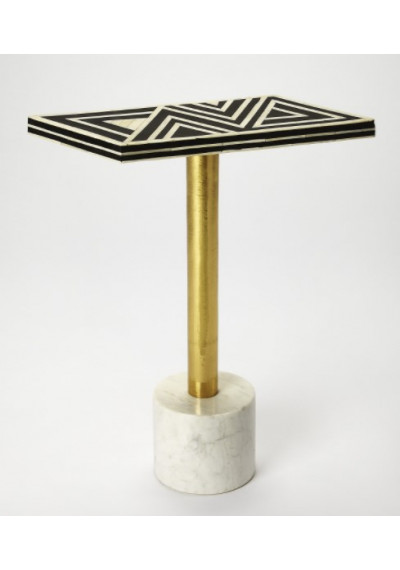 White Marble Black Bone Inlay Geometric Top Accent Table