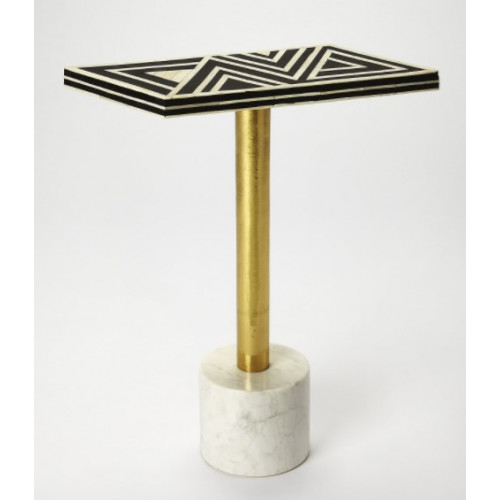 White Marble Black Bone Inlay Geometric Top Accent Table