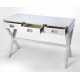 White Wood X Frame Desk with Silver Hardware 