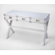 White Wood X Frame Desk with Silver Hardware 