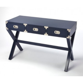 Dark Blue Wood Desk with Silver Hardware 