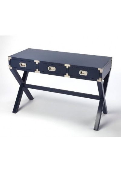 Dark Blue Wood Desk with Silver Hardware 