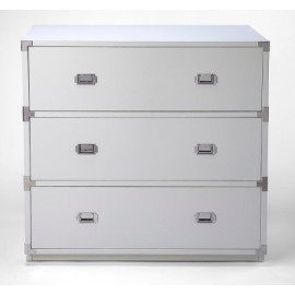 White Wood Chest of Drawers Silver Hardware 