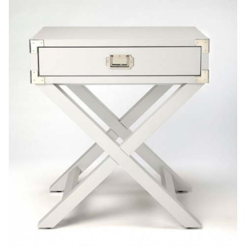 White Wood X Frame Side Accent Table Silver Hardware 