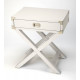 White Wood X Frame Side Accent Table Silver Hardware 