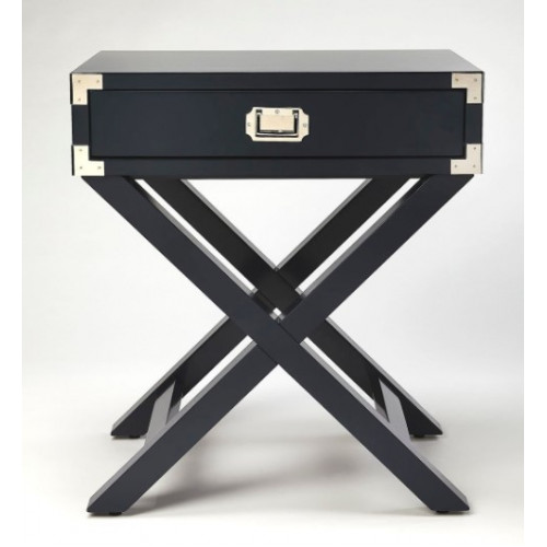Dark Blue Wood X Frame Side Accent Table Silver Hardware 
