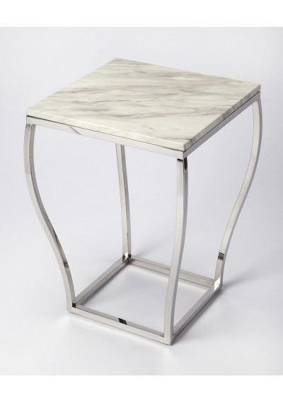 Square White Marble Top Silver Base Accent Table