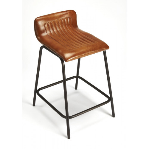 Brown Leather Aviator Style Half Back Counter Bar Stool 