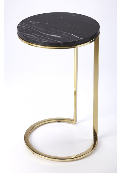 Black Marble Top Gold Base Mid Century Accent Table