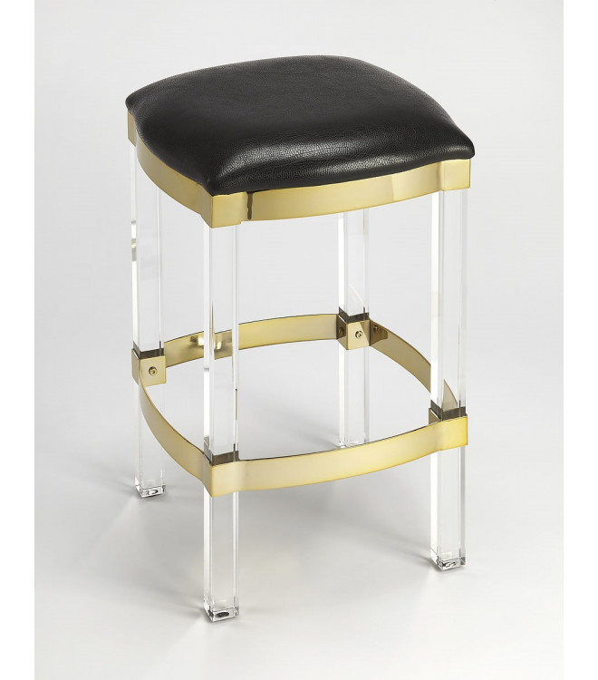Acrylic Leg Backless Counter Bar Stool, Leather Counter Stools With Gold Legs