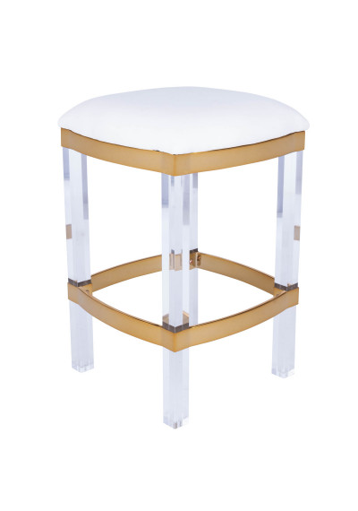 White Leather Gold Metal & Acrylic Leg Backless Counter Bar Stool 