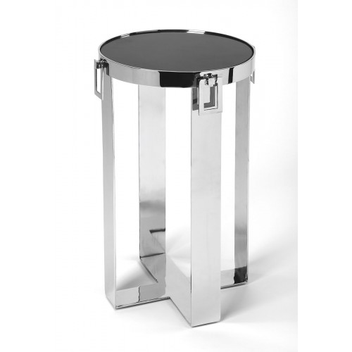 Black Stone Top Silver Legs with Buckle Accents Side Table