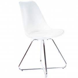 White Leather & Silver Nickel Frame Mid Century Modern Dining Chair