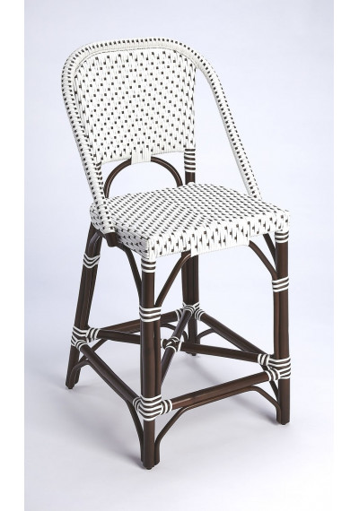 Dark Brown & White Patterned Chocolate Rattan Counter Stool 