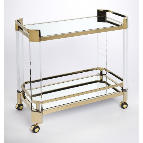 Clear Acrylic Gold Accent Serving Bar Cart on Wheels