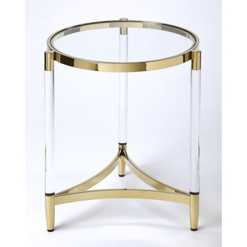 Clear Acrylic Gold Accent Round Accent Side Table