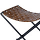 Warm Brown Woven Leather & Black Iron Stool Footstool