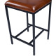 Brown Leather Black Iron Body Armless Counter Stool with Back