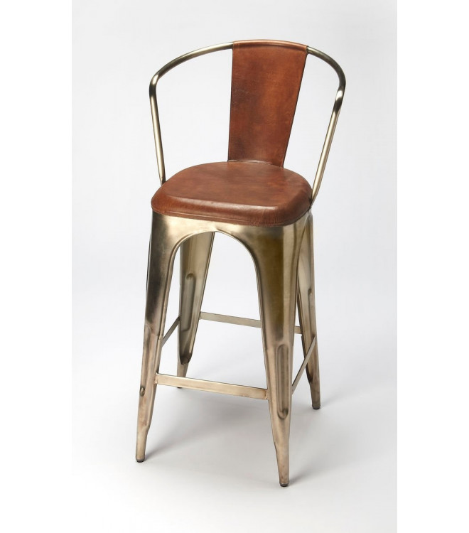 Butler Roland Iron Leather Barstool, Metal Bar Stools With Leather Seats