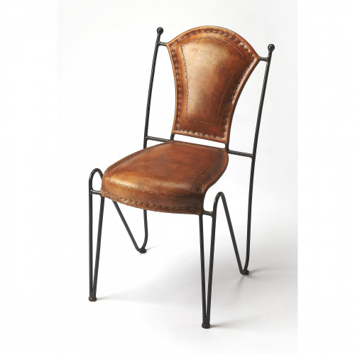 Rustic Metal & Stitched Leather Side Dining Chair