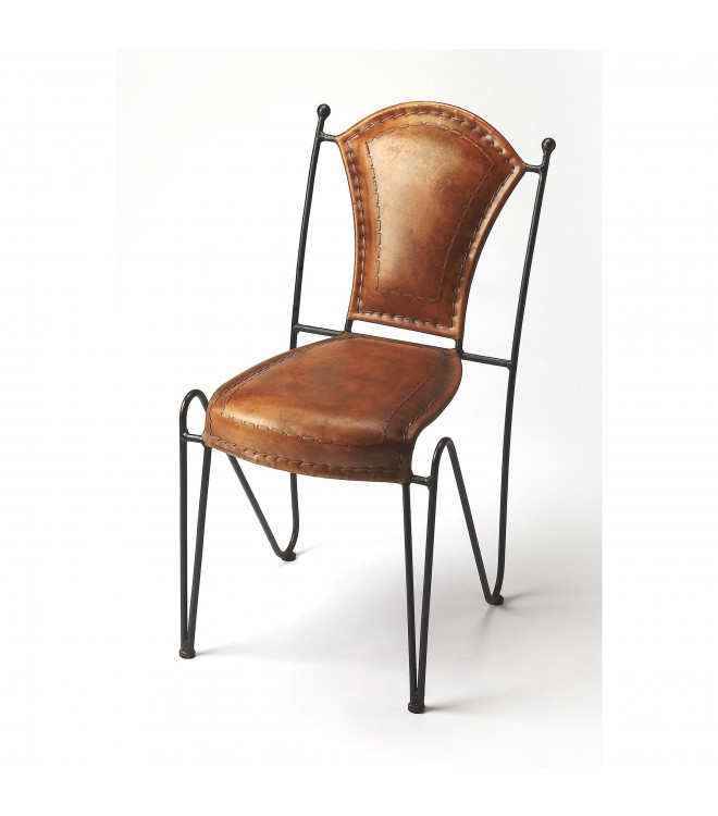 Rustic Metal Stitched Leather Side, Leather And Metal Chair