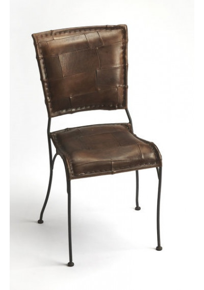 Leather Patchwork & Metal Frame Side Dining Chair