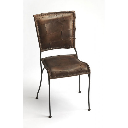 Leather Patchwork & Metal Frame Side Dining Chair