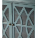 Vintage Blue Wood Cabinet Sideboard Fretwork Doors