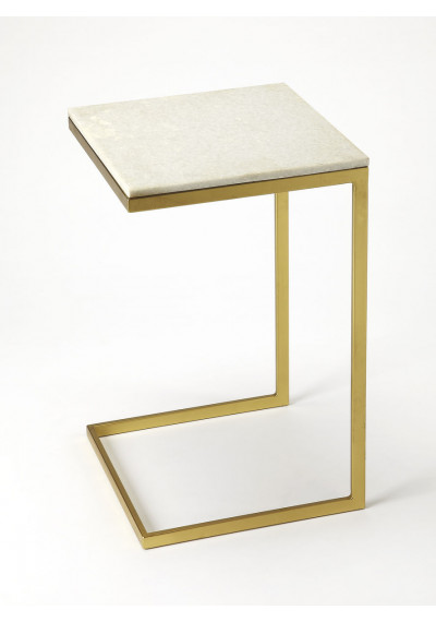 White Marble Top Gold Base C-Shape Accent Table