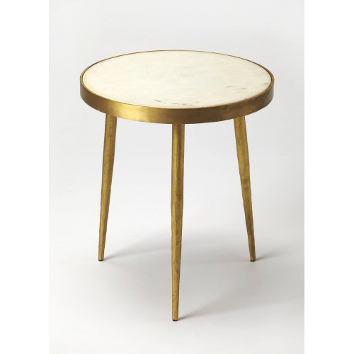 Gold & White Marble Mid Century Modern Accent Side Table