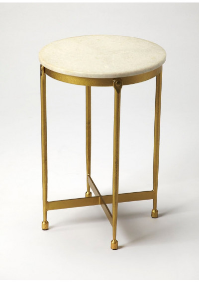 Brass & White Marble Mid Century Modern Accent Side Table