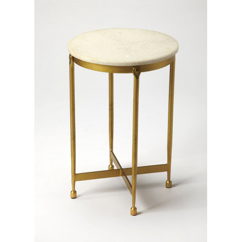 Brass & White Marble Mid Century Modern Accent Side Table